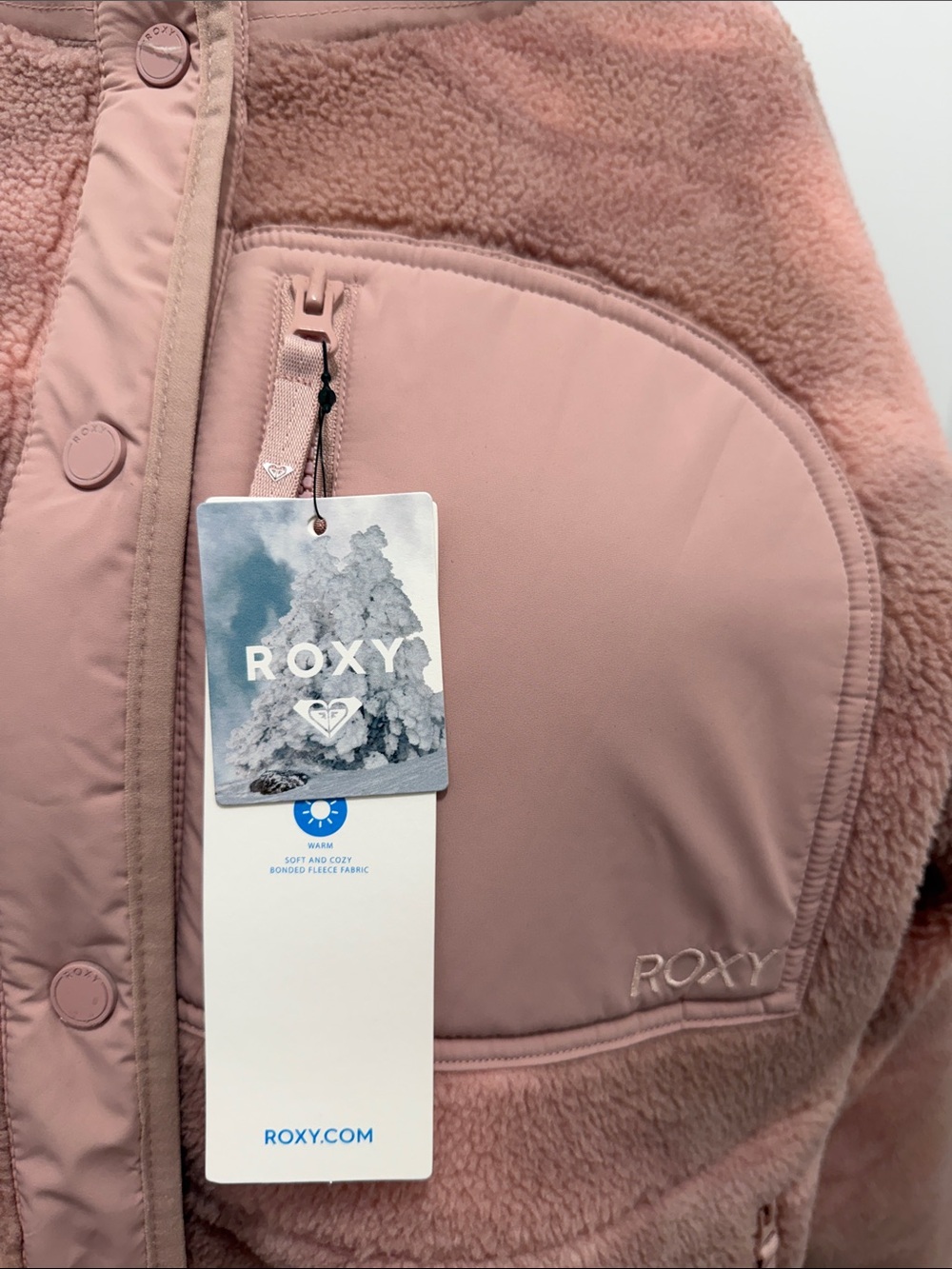 Roxy Axel Bonded Dusty Rose Sherpa Snap-Front Jacket Size XL - Picture 5 of 11